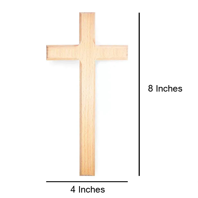 Wooden cross with measurements on a white background