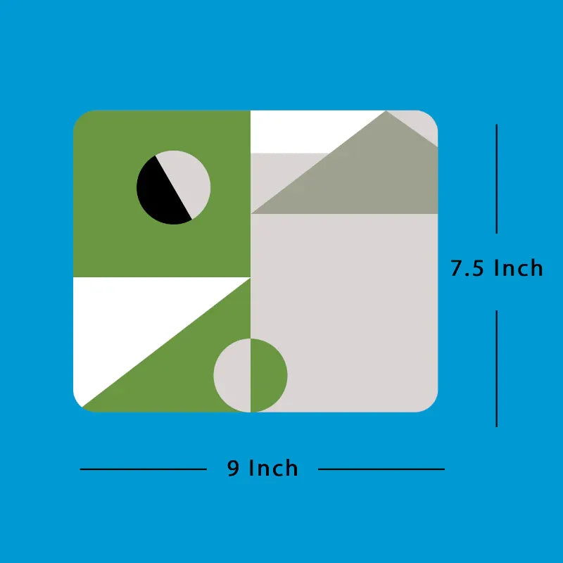 Geometric design with measurements on a blue background