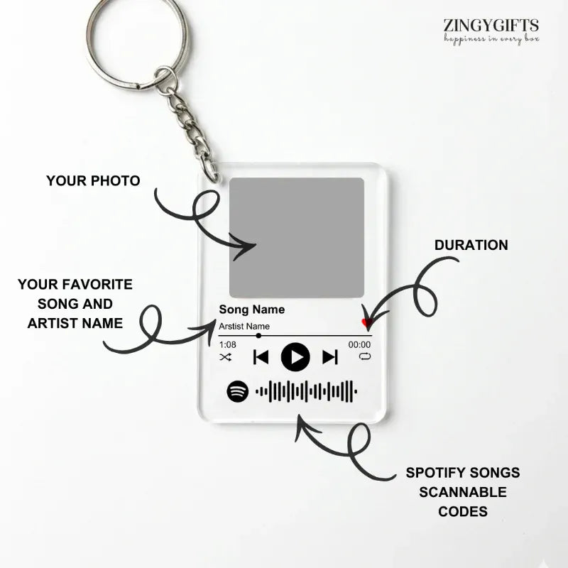 Keychain with customizable Spotify code design on a white background