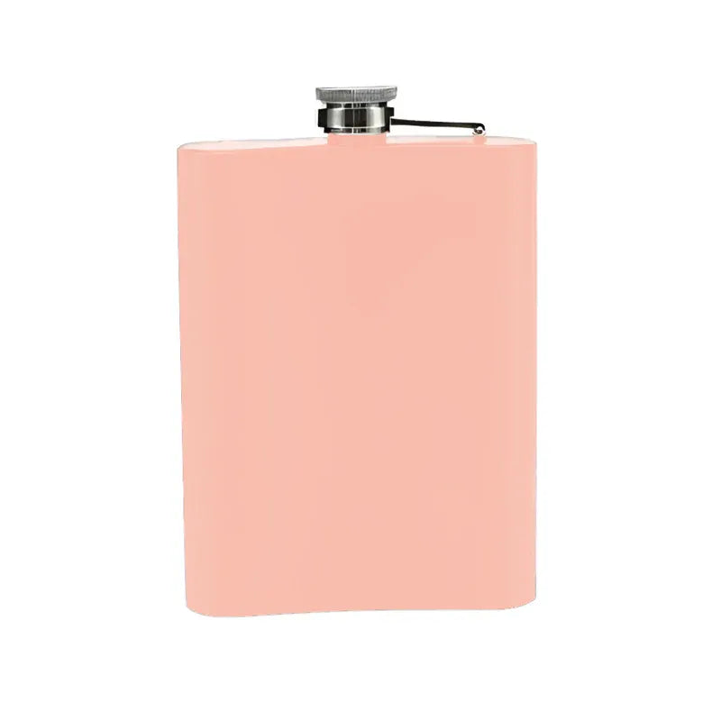 Pink flask with a silver cap on a white background