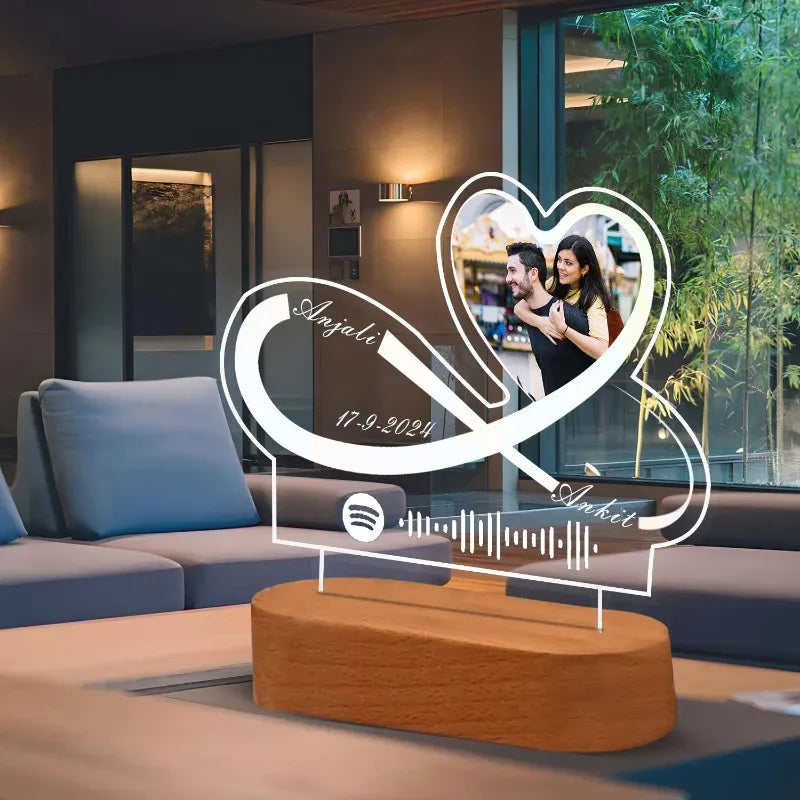 Heart-shaped lamp with personalized design in a modern living room