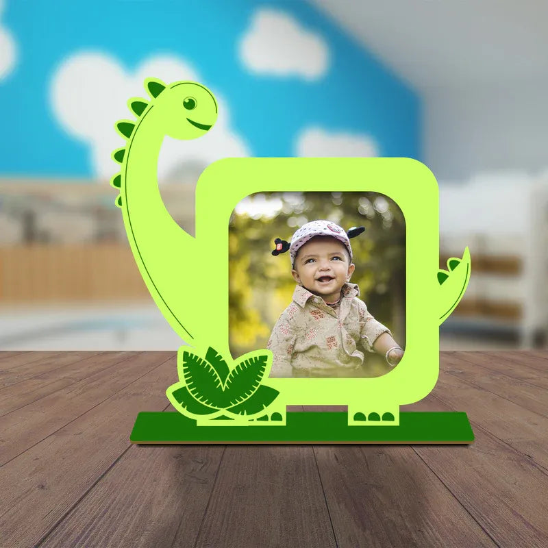 Baby Boy Birthday Photo Frame Gift Green Dinosaur Shaped MDF India.