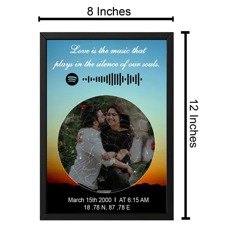 customized Spotify star map frame 12x8 inches personalised couple gift India — 
