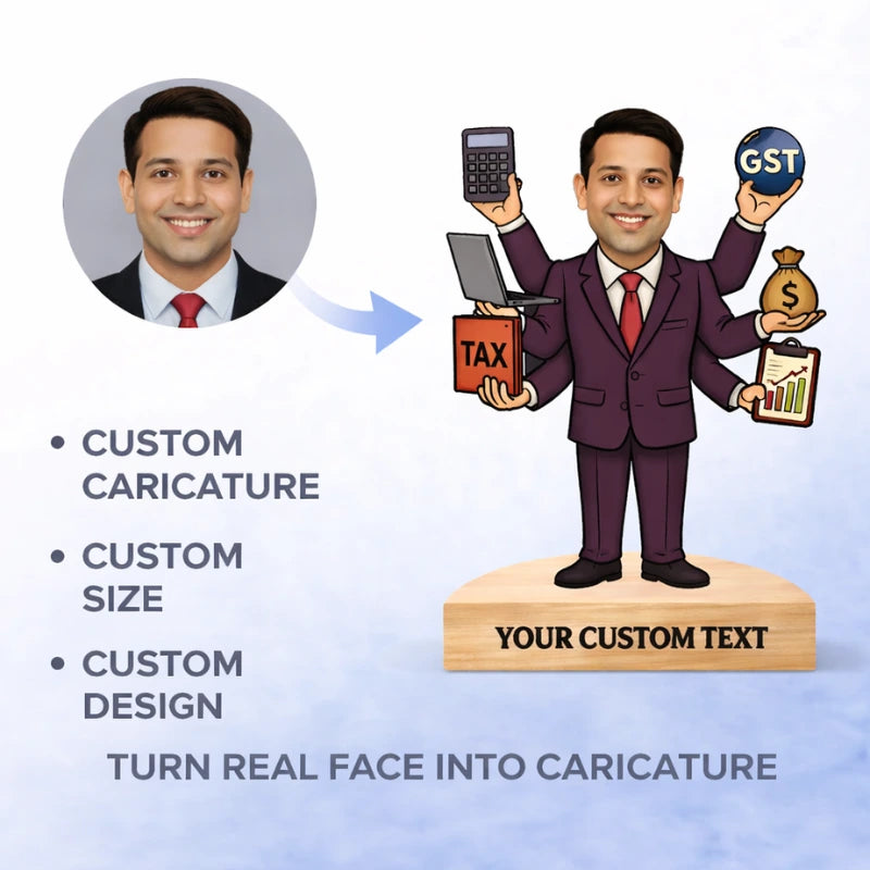 Turn real photo into CA caricature with exact face matching, custom MDF caricature with wooden base
