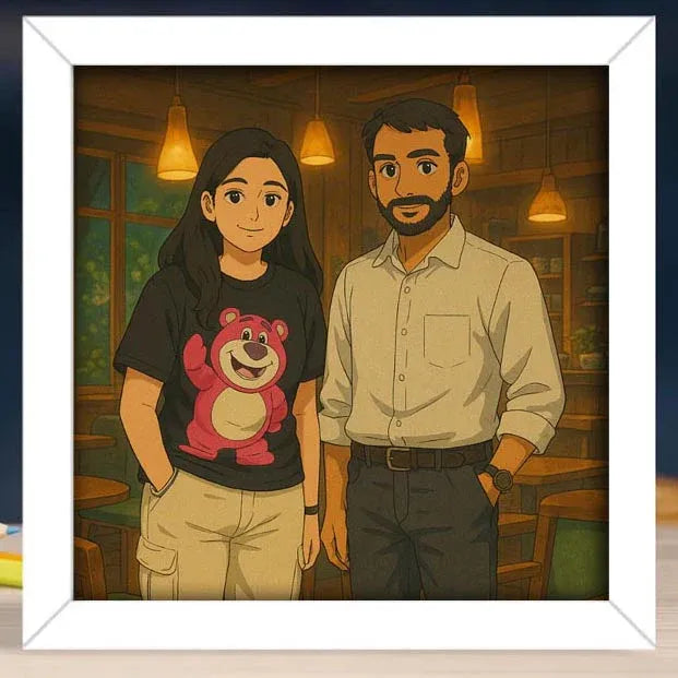ghibli photo frame of a couple