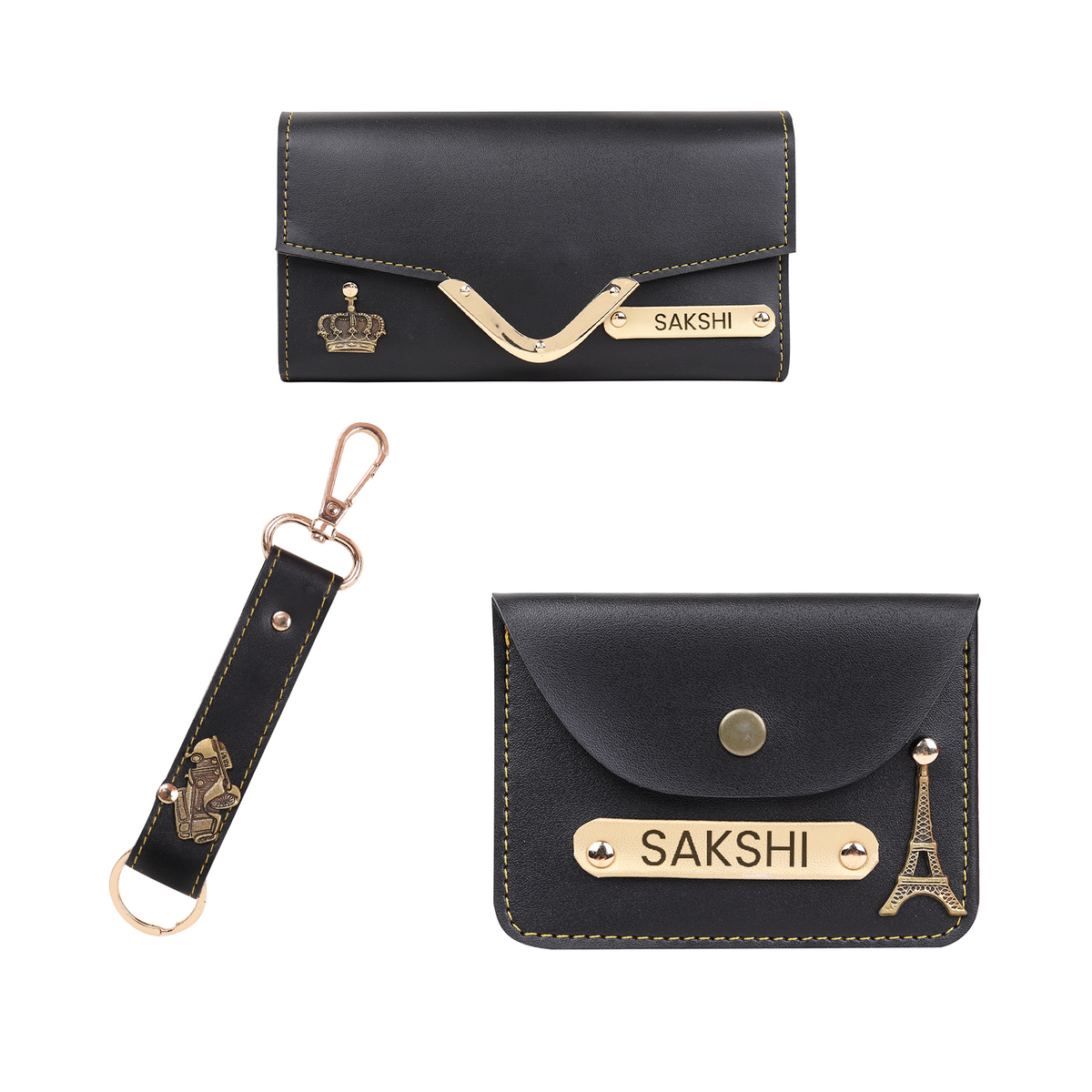 Premium Vegan Personalized Wallet, Keychain & Card Holder Hamper For Women